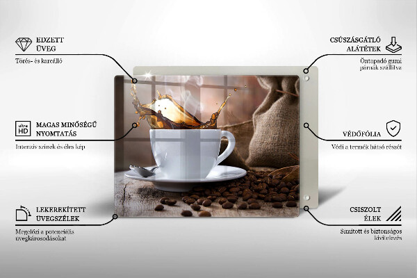 Placă sticla protectie aragaz Ceașcă și boabe de cafea