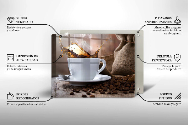Placă sticla protectie aragaz Ceașcă și boabe de cafea