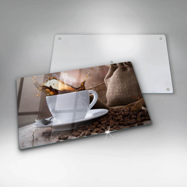 Placă sticla protectie aragaz Ceașcă și boabe de cafea