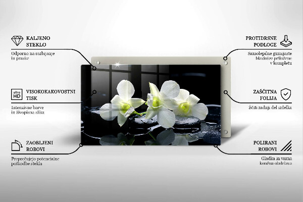 Placă sticla protectie aragaz Flori albe în apă zen