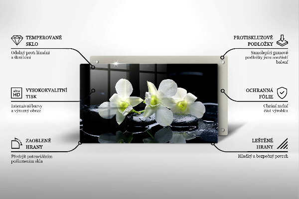 Placă sticla protectie aragaz Flori albe în apă zen