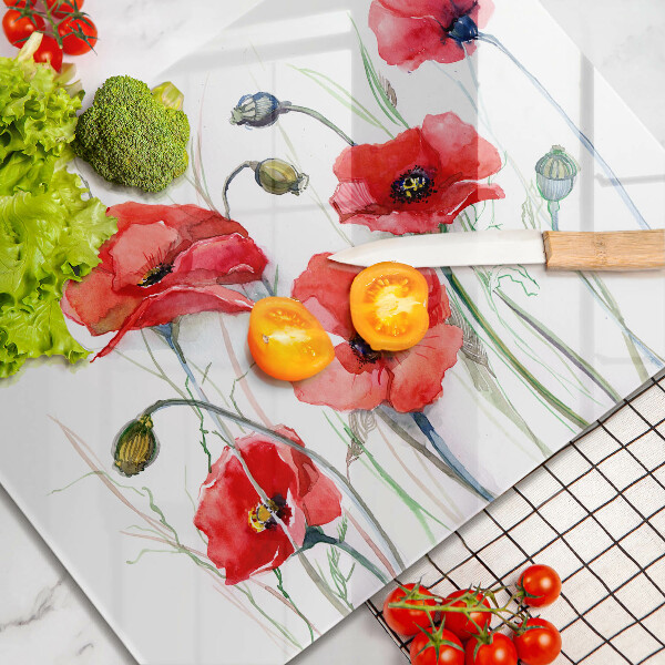 Placă sticla protectie aragaz Flori roșii de maci