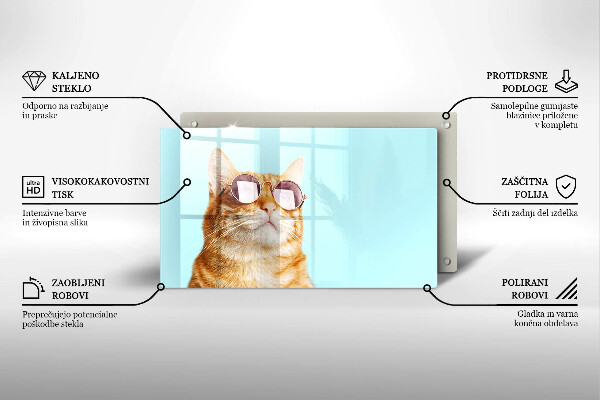 Placă protecție plita Pisica rosie cu ochelari