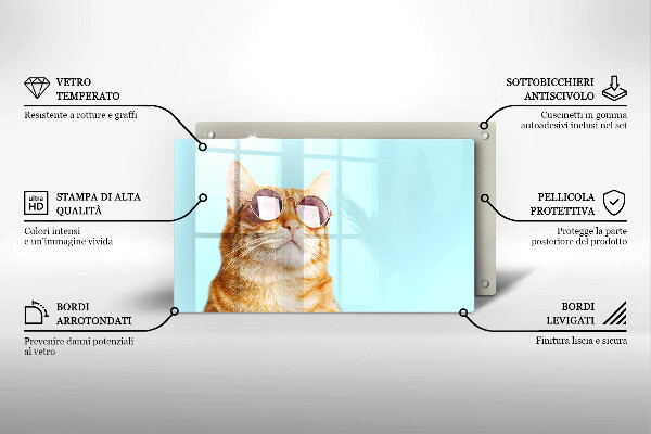 Placă protecție plita Pisica rosie cu ochelari