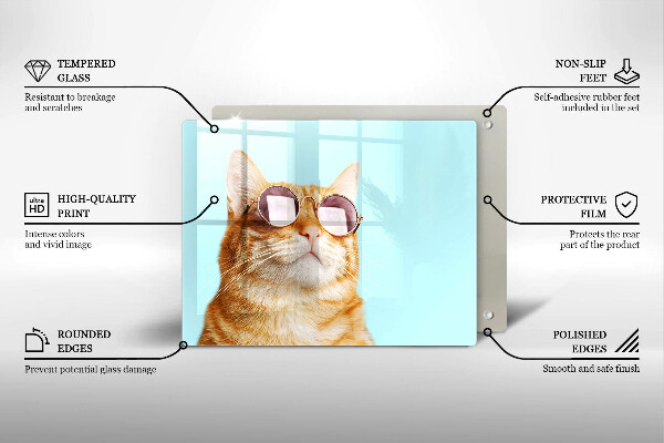 Placă protecție plita Pisica rosie cu ochelari