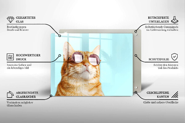 Placă protecție plita Pisica rosie cu ochelari