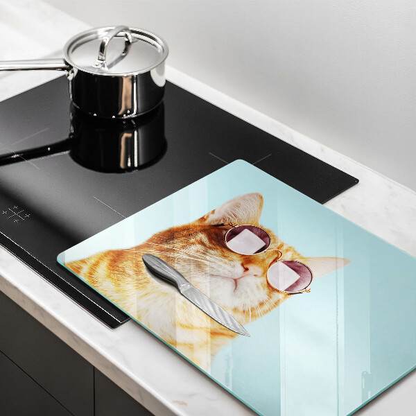 Placă protecție plita Pisica rosie cu ochelari