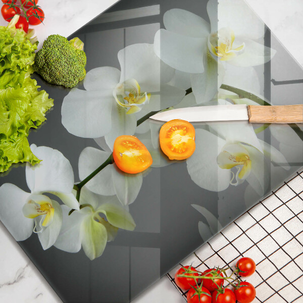 Placă sticla protectie aragaz Flori albe de orhidee