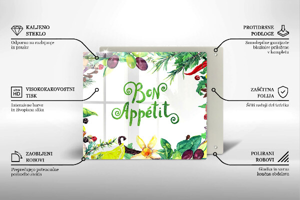 Placă sticla protectie aragaz Inscripție bon appetit