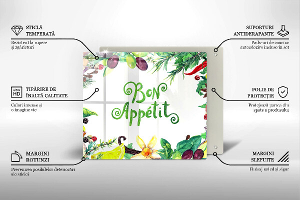 Placă sticla protectie aragaz Inscripție bon appetit