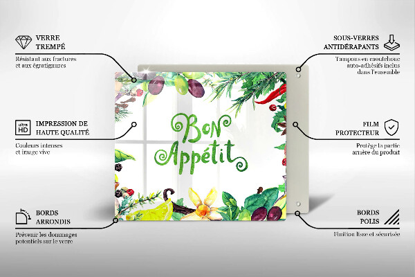 Placă sticla protectie aragaz Inscripție bon appetit