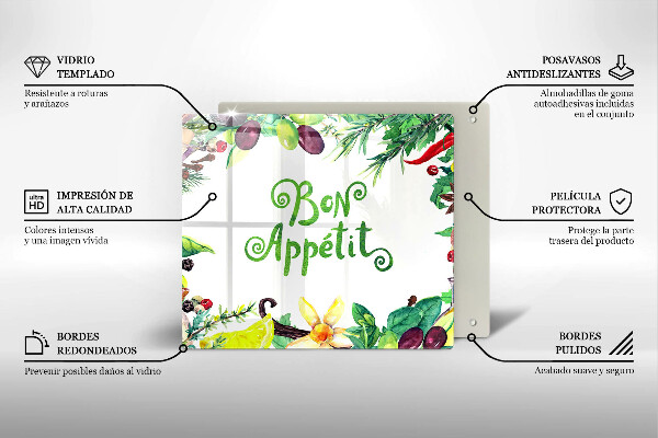 Placă sticla protectie aragaz Inscripție bon appetit