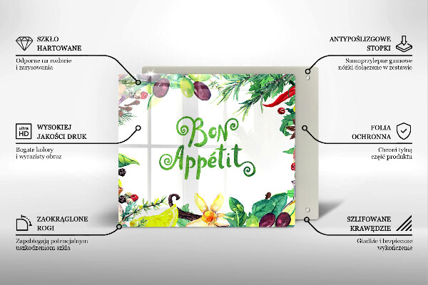 Placă sticla protectie aragaz Inscripție bon appetit