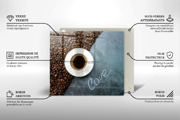 Placă sticla protectie aragaz Boabe de cafea și ceașcă