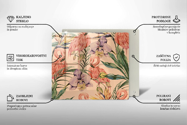 Placă sticla protectie aragaz Ilustrație cu flamingo