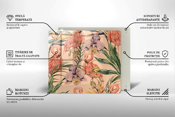 Placă sticla protectie aragaz Ilustrație cu flamingo