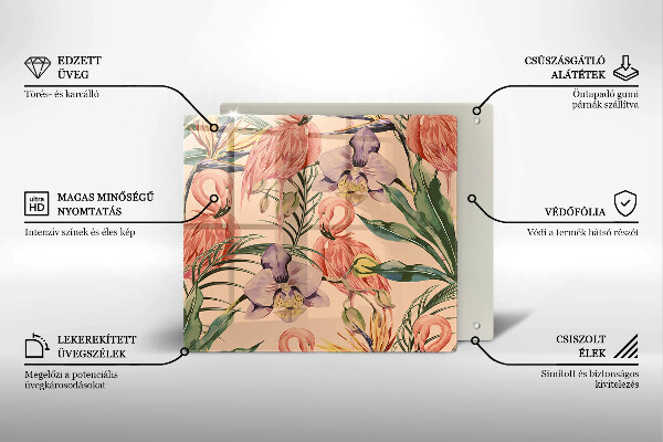 Placă sticla protectie aragaz Ilustrație cu flamingo