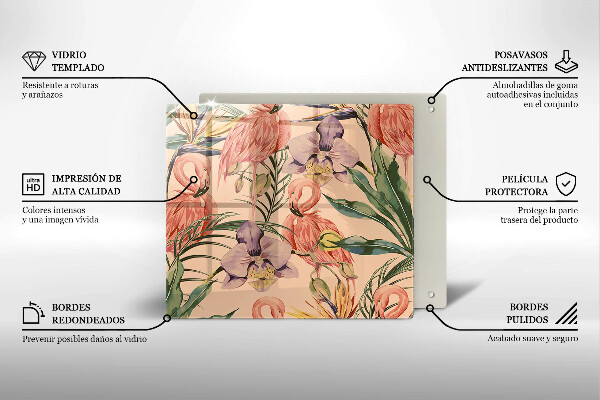 Placă sticla protectie aragaz Ilustrație cu flamingo