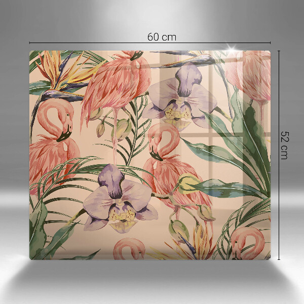 Placă sticla protectie aragaz Ilustrație cu flamingo