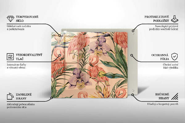 Placă sticla protectie aragaz Ilustrație cu flamingo