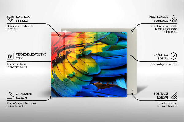 Placă sticla protectie aragaz Pene de papagal colorate