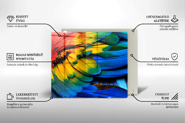 Placă sticla protectie aragaz Pene de papagal colorate