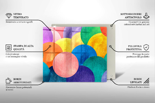 Placă sticla protectie aragaz Cercuri colorate