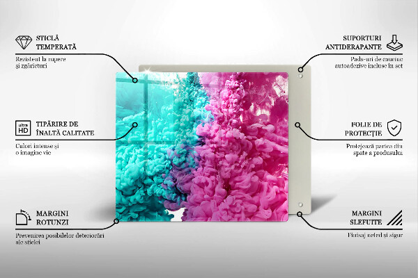 Placă sticla protectie aragaz Fum turcoaz-roz