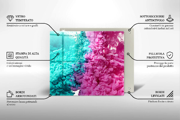 Placă sticla protectie aragaz Fum turcoaz-roz