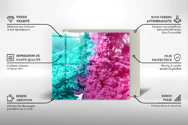 Placă sticla protectie aragaz Fum turcoaz-roz