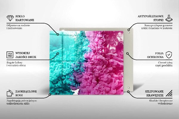 Placă sticla protectie aragaz Fum turcoaz-roz