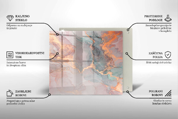 Placă sticla protectie aragaz Marmură cu aur