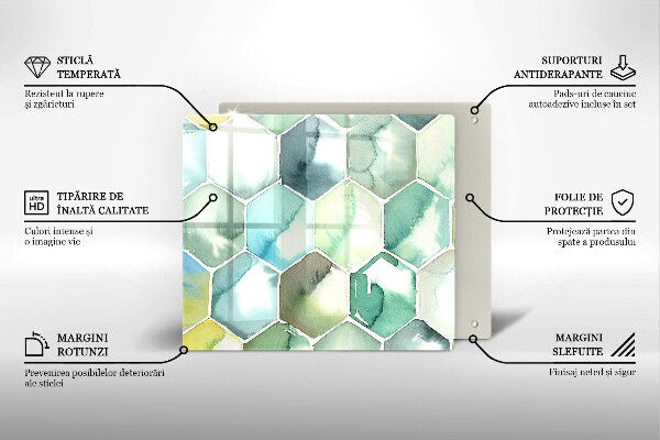 Placă sticla protectie aragaz Hexagoane acuarele