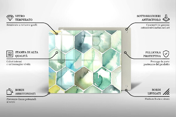 Placă sticla protectie aragaz Hexagoane acuarele