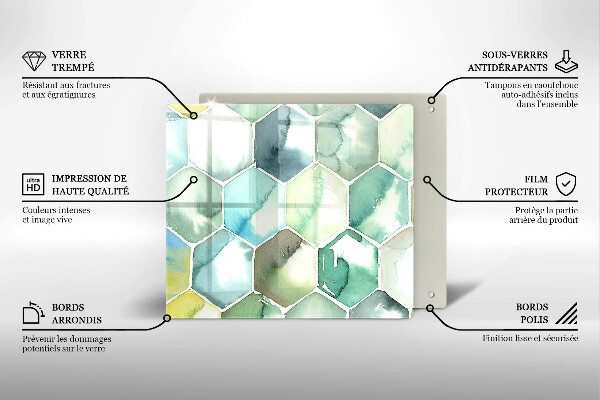 Placă sticla protectie aragaz Hexagoane acuarele