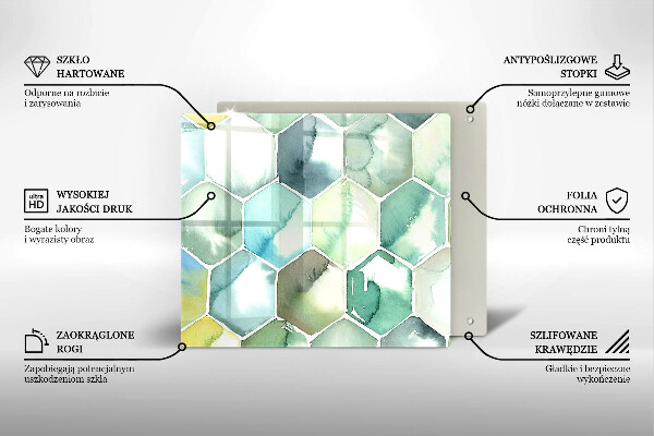 Placă sticla protectie aragaz Hexagoane acuarele