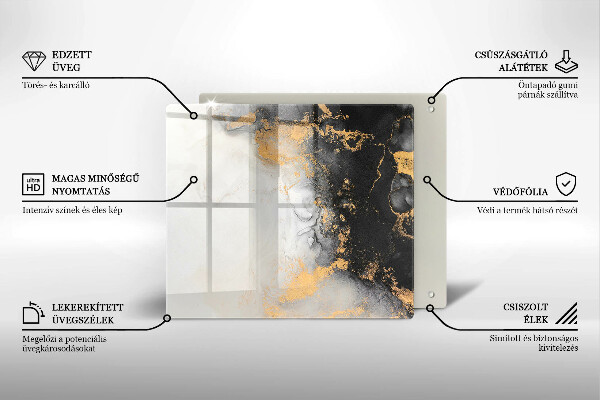 Placă sticla protectie aragaz Abstracție cu aur