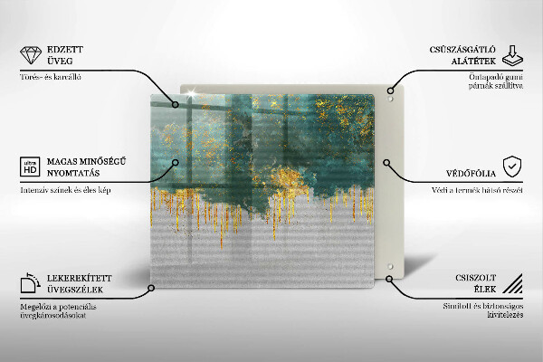 Placă sticla protectie aragaz Abstracție cu aur