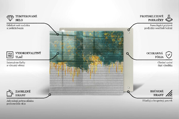 Placă sticla protectie aragaz Abstracție cu aur