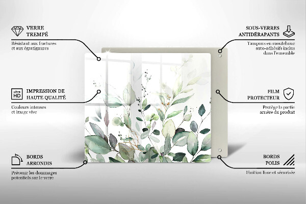 Placă sticla protectie aragaz Plante acuarela