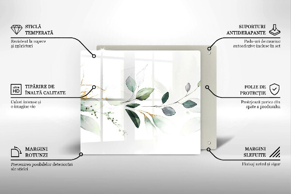 Placă sticla protectie aragaz Acuarelă frunze