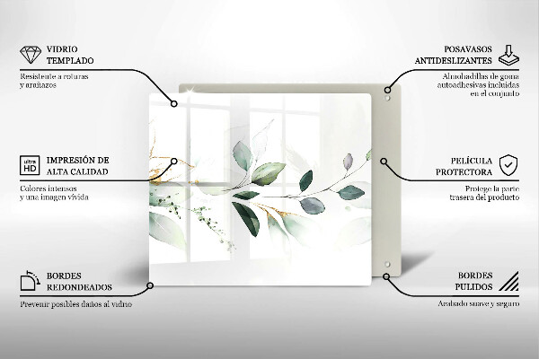 Placă sticla protectie aragaz Acuarelă frunze