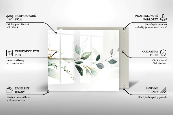 Placă sticla protectie aragaz Acuarelă frunze