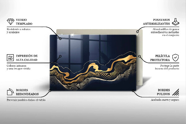 Placă sticla protectie aragaz Linii aurii abstracte