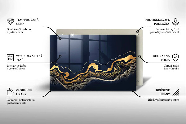 Placă sticla protectie aragaz Linii aurii abstracte