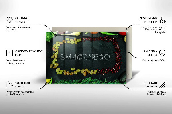 Placă din sticla protectie perete Inscripție Smacznego!