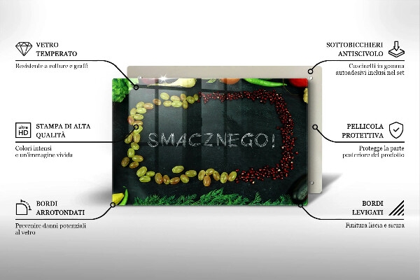Placă din sticla protectie perete Inscripție Smacznego!