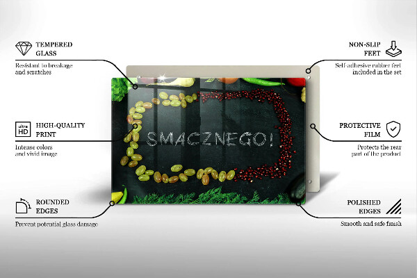 Placă din sticla protectie perete Inscripție Smacznego!