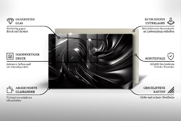 Placă din sticla protectie plita Masă neagră abstractă