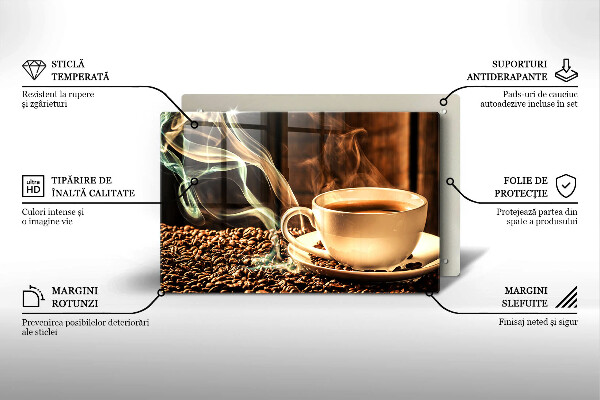 Placă sticla protectie aragaz ceașcă și boabe de cafea